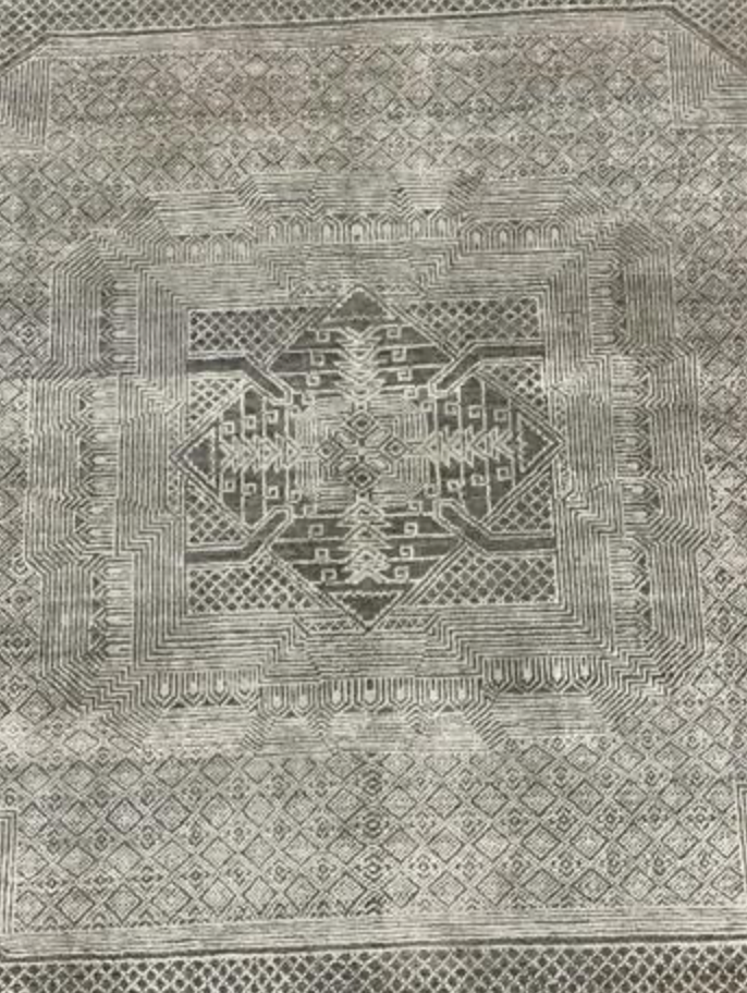 Ottoman Collection Wool & Silk - 8' 10" x 11' 07" - Grey Ivory - Hand Knotted Wool with Silk Traditional Classic Geometric Rug