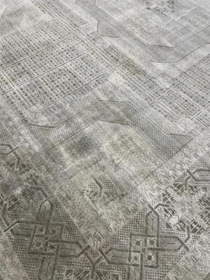 Ottoman Collection Wool & Silk - 8' 10" x 11' 07" - Grey Ivory - Hand Knotted Wool with Silk Traditional Classic Geometric Rug