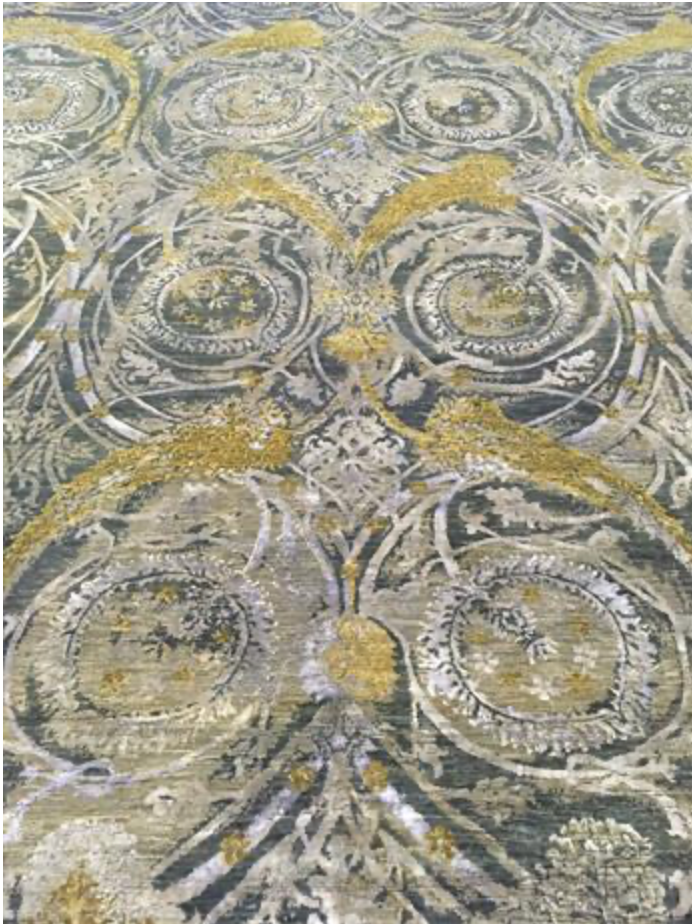 Ottoman Collection Wool & Silk - 9' 01" x 11' 11" - Grey Beige Gold - Hand Knotted Wool with Silk Traditional Classic Rug