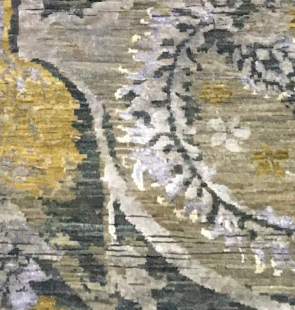 Ottoman Collection Wool & Silk - 9' 01" x 11' 11" - Grey Beige Gold - Hand Knotted Wool with Silk Traditional Classic Rug