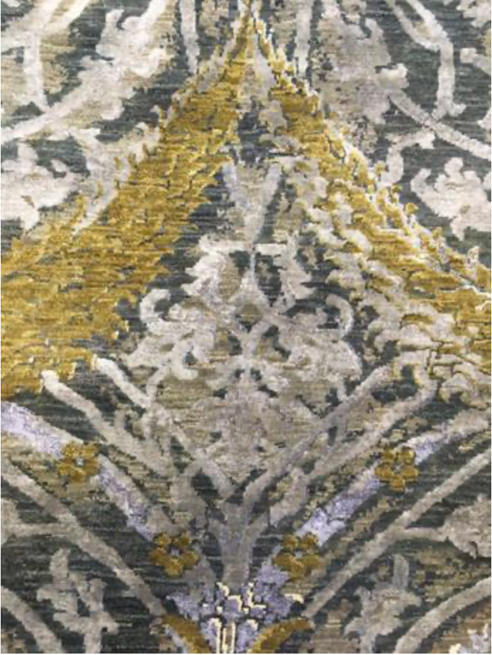 Ottoman Collection Wool & Silk - 9' 01" x 11' 11" - Grey Beige Gold - Hand Knotted Wool with Silk Traditional Classic Rug