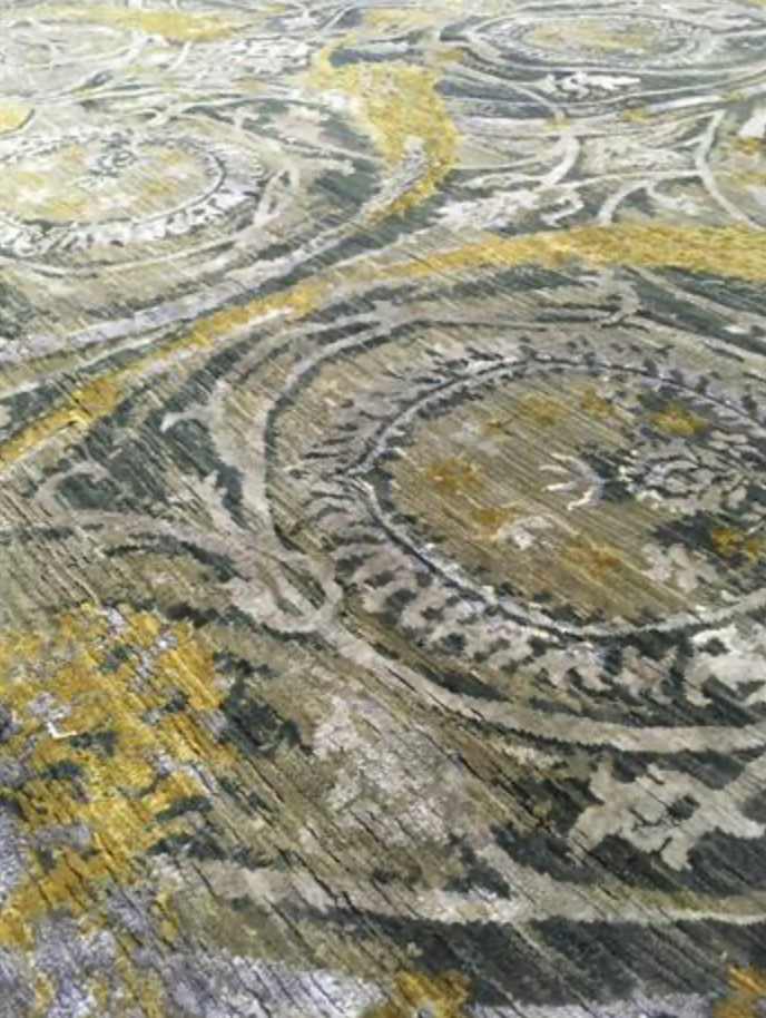 Ottoman Collection Wool & Silk - 9' 01" x 11' 11" - Grey Beige Gold - Hand Knotted Wool with Silk Traditional Classic Rug