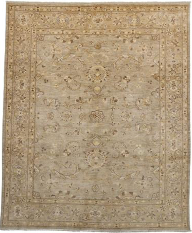 Peshawar Tabriz Design - 8' 01" x 9' 09" - Light Grey & Gold - Hand Knotted Wool Classic Traditional Rug