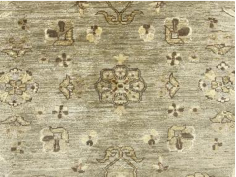 Peshawar Tabriz Design - 8' 01" x 9' 09" - Light Grey & Gold - Hand Knotted Wool Classic Traditional Rug