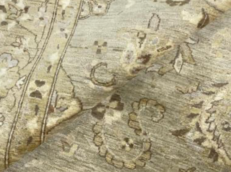 Peshawar Tabriz Design - 8' 01" x 9' 09" - Light Grey & Gold - Hand Knotted Wool Classic Traditional Rug