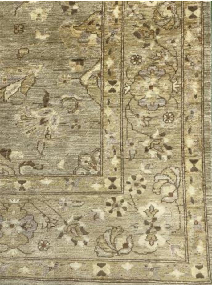 Peshawar Tabriz Design - 8' 01" x 9' 09" - Light Grey & Gold - Hand Knotted Wool Classic Traditional Rug