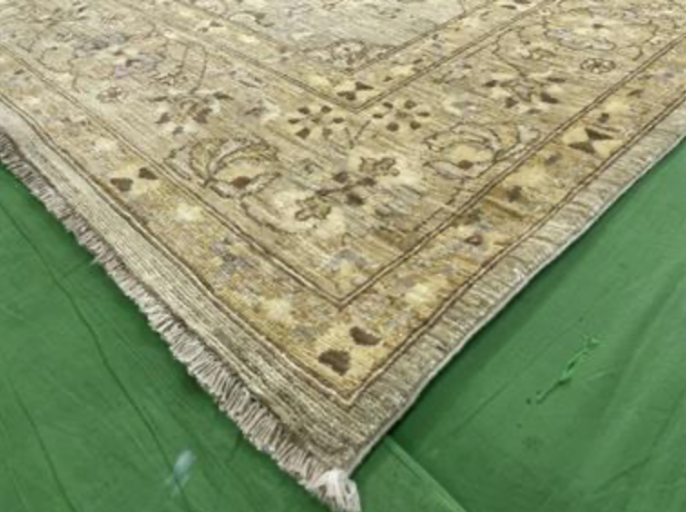 Peshawar Tabriz Design - 8' 01" x 9' 09" - Light Grey & Gold - Hand Knotted Wool Classic Traditional Rug