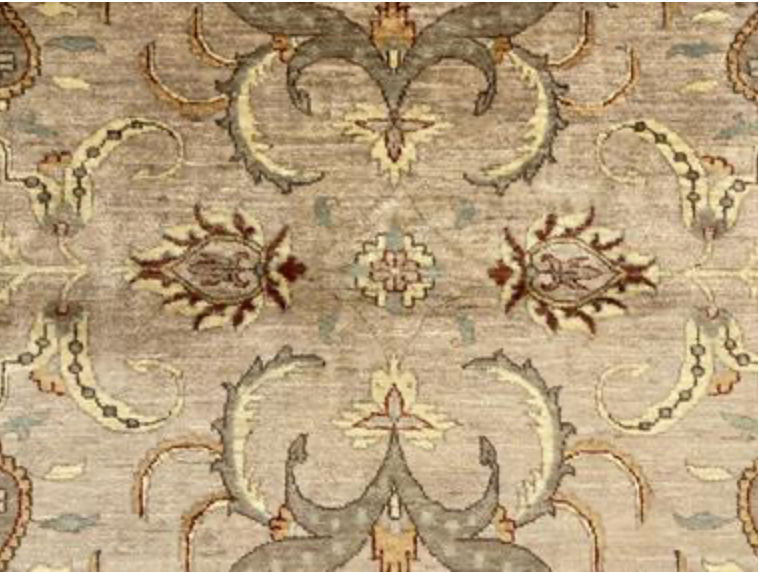 Peshawar Tabriz Design - 5' 03" x 5' 03" Square Rug - Light Grey, Light Brown & Beige - Hand Knotted Wool Classic Traditional Rug