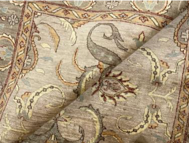 Peshawar Tabriz Design - 5' 03" x 5' 03" Square Rug - Light Grey, Light Brown & Beige - Hand Knotted Wool Classic Traditional Rug