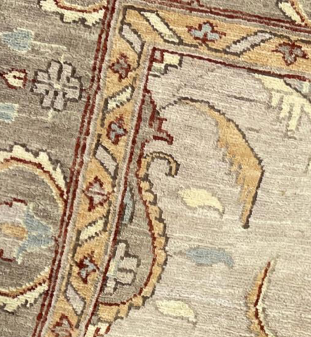 Peshawar Tabriz Design - 5' 03" x 5' 03" Square Rug - Light Grey, Light Brown & Beige - Hand Knotted Wool Classic Traditional Rug