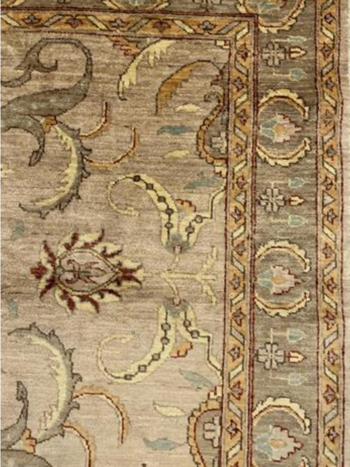 Peshawar Tabriz Design - 5' 03" x 5' 03" Square Rug - Light Grey, Light Brown & Beige - Hand Knotted Wool Classic Traditional Rug