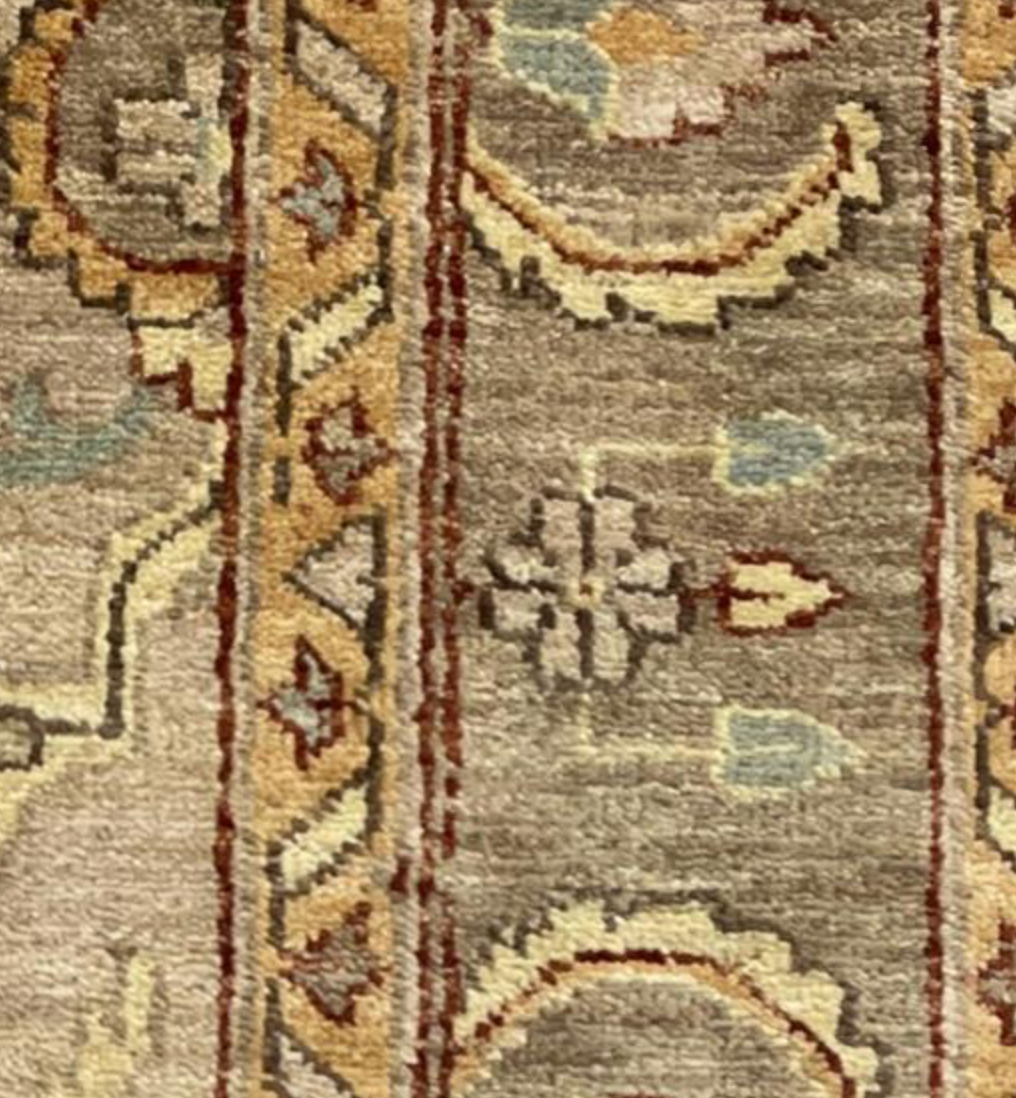 Peshawar Tabriz Design - 5' 03" x 5' 03" Square Rug - Light Grey, Light Brown & Beige - Hand Knotted Wool Classic Traditional Rug