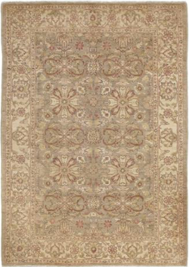 Peshawar Tabriz Design - 6' 00" x 8' 06" - Light Grey & Beige - Hand Knotted Wool Classic Traditional Rug