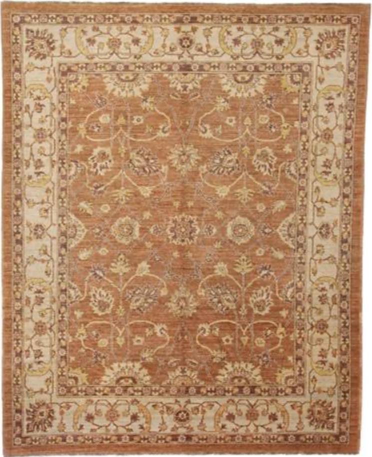 Peshawar Mahal Design - 8' 01" x 10' 00" - Brown, Camel & Grey - Hand Knotted Wool Classic Traditional Floral Rug