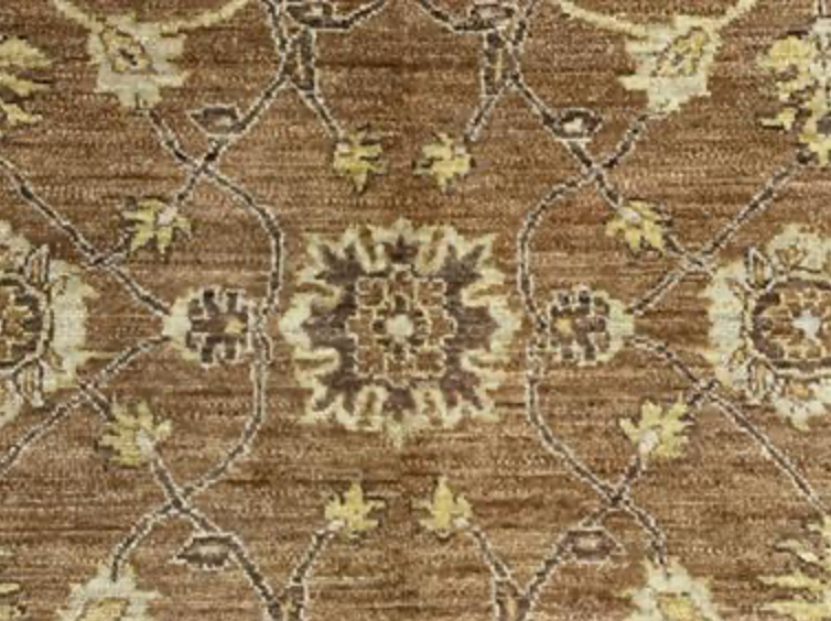 Peshawar Mahal Design - 8' 01" x 10' 00" - Brown, Camel & Grey - Hand Knotted Wool Classic Traditional Floral Rug
