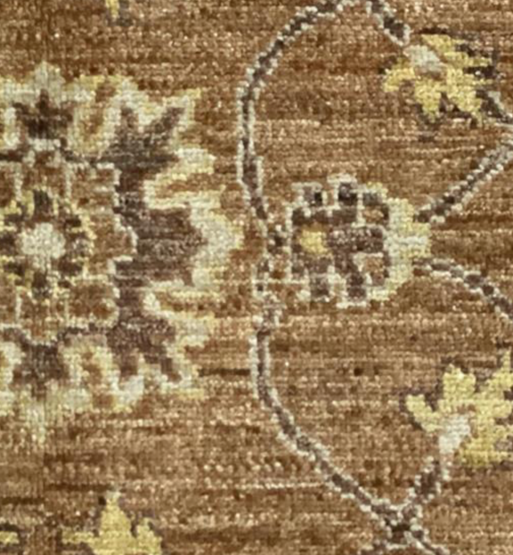 Peshawar Mahal Design - 8' 01" x 10' 00" - Brown, Camel & Grey - Hand Knotted Wool Classic Traditional Floral Rug