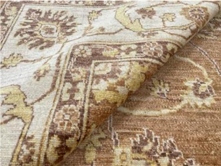 Peshawar Mahal Design - 8' 01" x 10' 00" - Brown, Camel & Grey - Hand Knotted Wool Classic Traditional Floral Rug