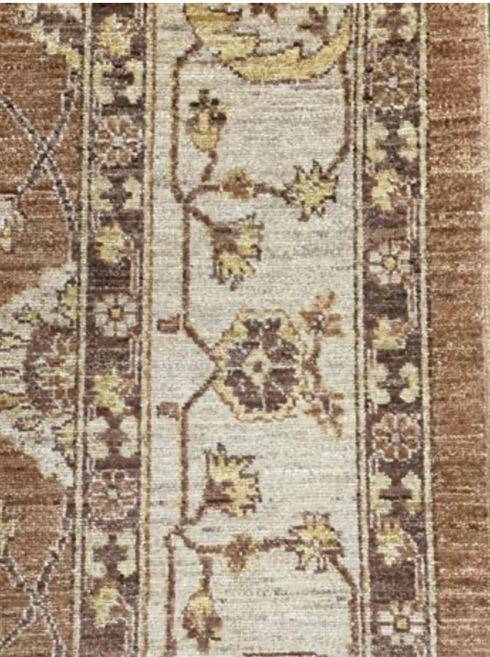 Peshawar Mahal Design - 8' 01" x 10' 00" - Brown, Camel & Grey - Hand Knotted Wool Classic Traditional Floral Rug