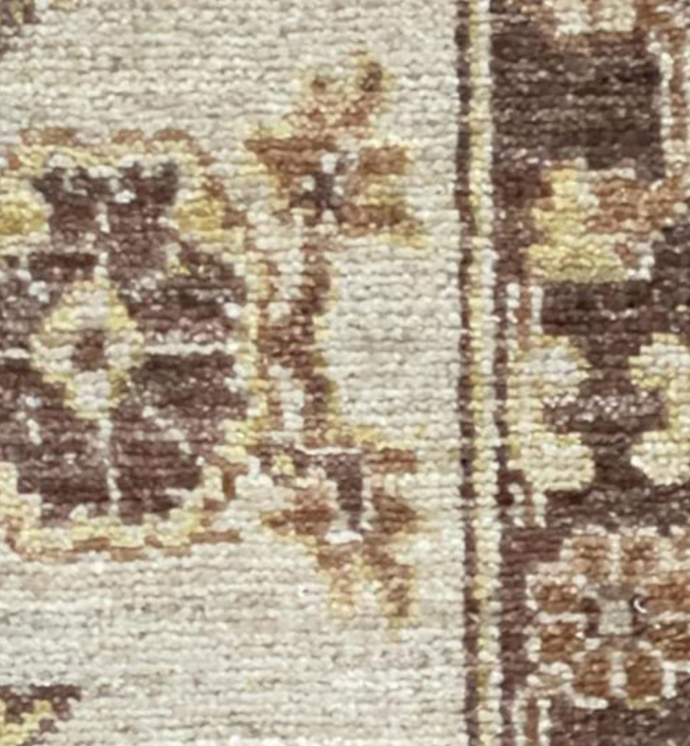 Peshawar Mahal Design - 8' 01" x 10' 00" - Brown, Camel & Grey - Hand Knotted Wool Classic Traditional Floral Rug