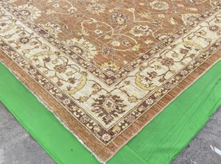 Peshawar Mahal Design - 8' 01" x 10' 00" - Brown, Camel & Grey - Hand Knotted Wool Classic Traditional Floral Rug