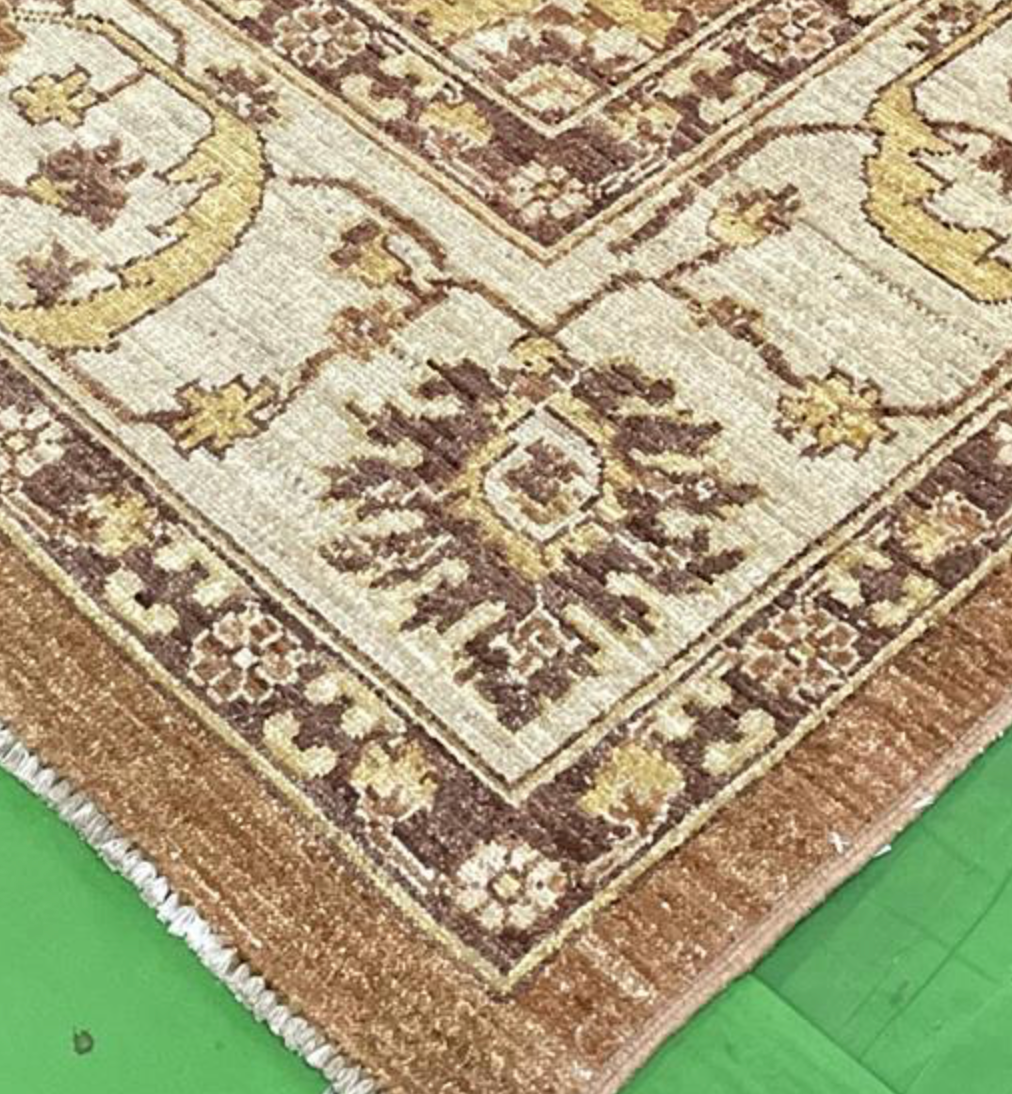 Peshawar Mahal Design - 8' 01" x 10' 00" - Brown, Camel & Grey - Hand Knotted Wool Classic Traditional Floral Rug