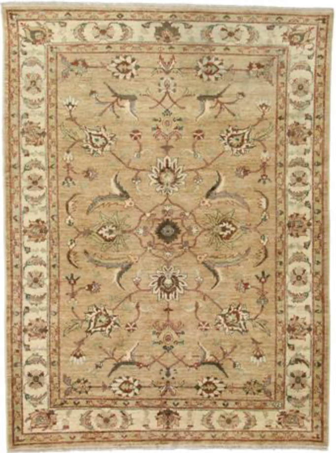 Peshawar Tabriz Design - 5' 11" x 7' 10" - Beige Ivory Multicolor - Hand Knotted Wool Classic Traditional Rug