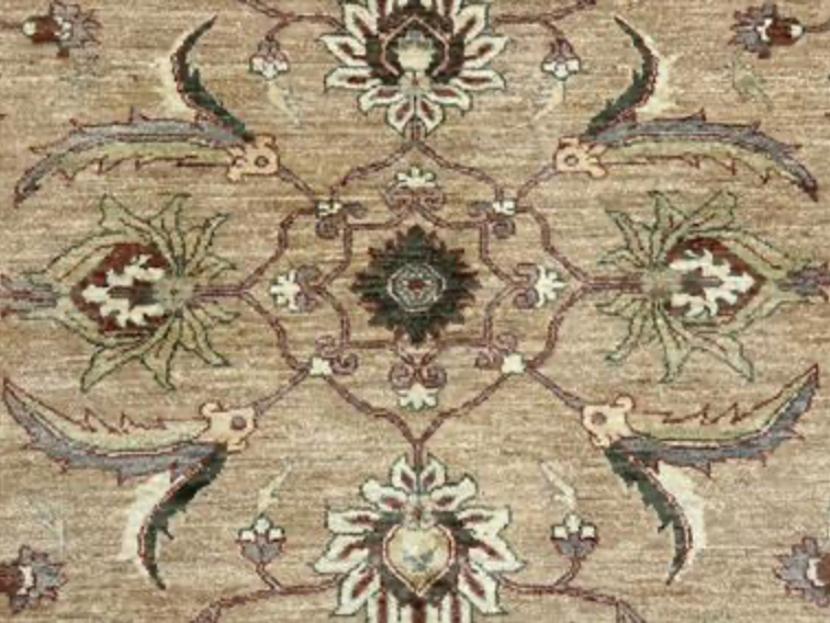 Peshawar Tabriz Design - 5' 11" x 7' 10" - Beige Ivory Multicolor - Hand Knotted Wool Classic Traditional Rug