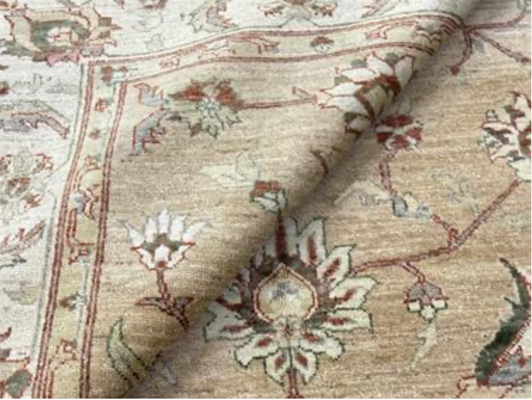 Peshawar Tabriz Design - 5' 11" x 7' 10" - Beige Ivory Multicolor - Hand Knotted Wool Classic Traditional Rug