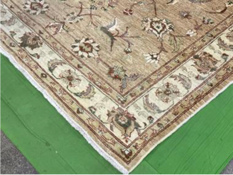Peshawar Tabriz Design - 5' 11" x 7' 10" - Beige Ivory Multicolor - Hand Knotted Wool Classic Traditional Rug