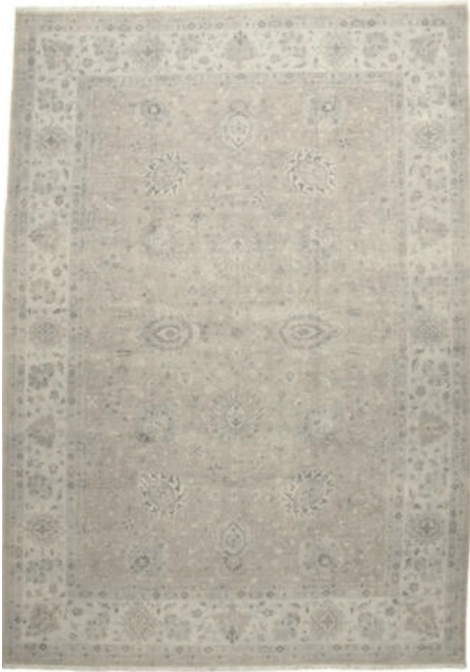 Oushak Sultanabad Design - 12' 02" x 17' 03" - Light Grey & Ivory - Hand Knotted Wool Classic Traditional Extra Large Rug