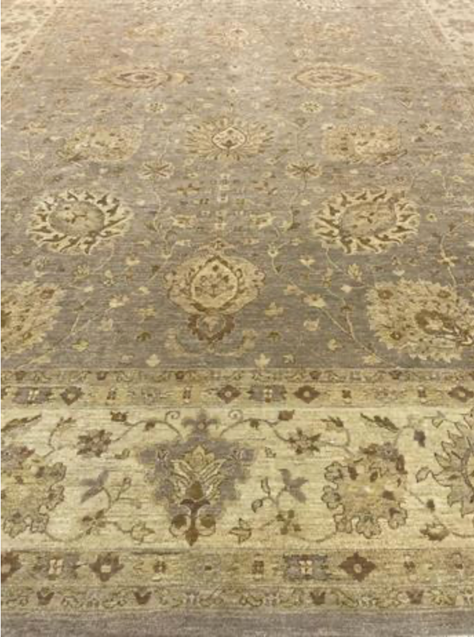 Oushak Sultanabad Design - 12' 02" x 17' 03" - Light Grey & Ivory - Hand Knotted Wool Classic Traditional Extra Large Rug