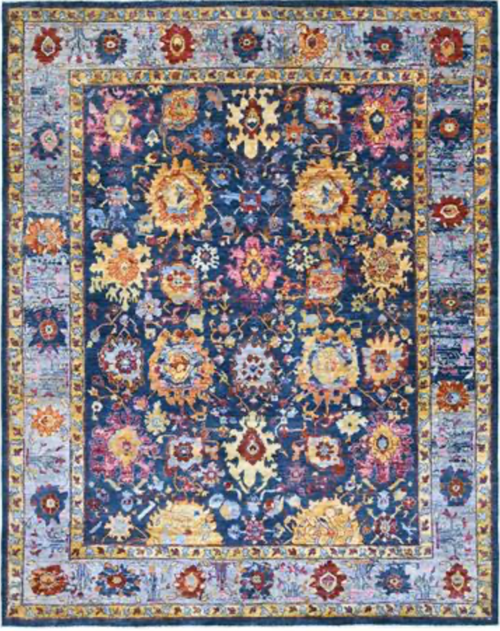 Oushak Floral Rug - 8' 02" x 10' 03" - Blue Multicolor - Hand Knotted Wool Classic Traditional Oushak Rug