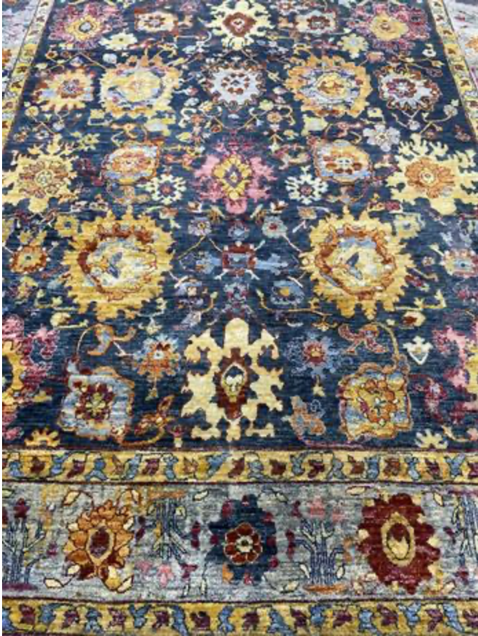 Oushak Floral Rug - 8' 02" x 10' 03" - Blue Multicolor - Hand Knotted Wool Classic Traditional Oushak Rug