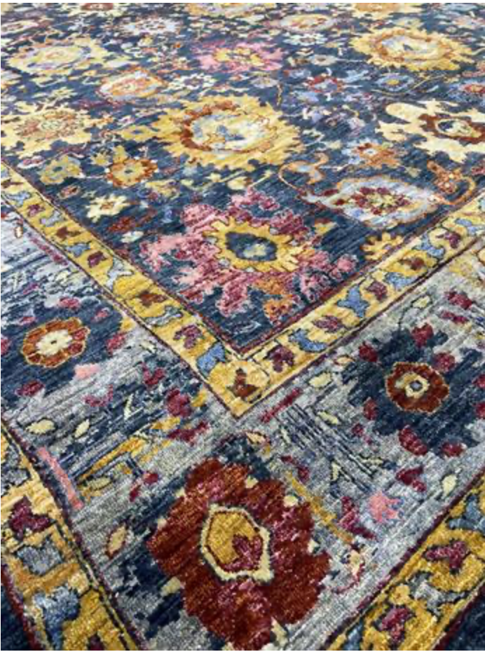 Oushak Floral Rug - 8' 02" x 10' 03" - Blue Multicolor - Hand Knotted Wool Classic Traditional Oushak Rug