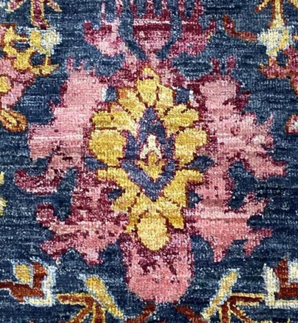Oushak Floral Rug - 8' 02" x 10' 03" - Blue Multicolor - Hand Knotted Wool Classic Traditional Oushak Rug