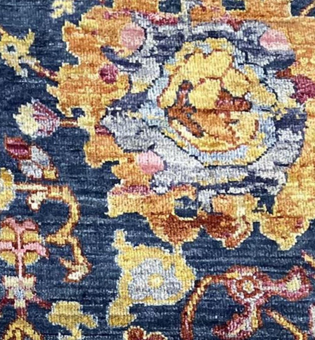 Oushak Floral Rug - 8' 02" x 10' 03" - Blue Multicolor - Hand Knotted Wool Classic Traditional Oushak Rug