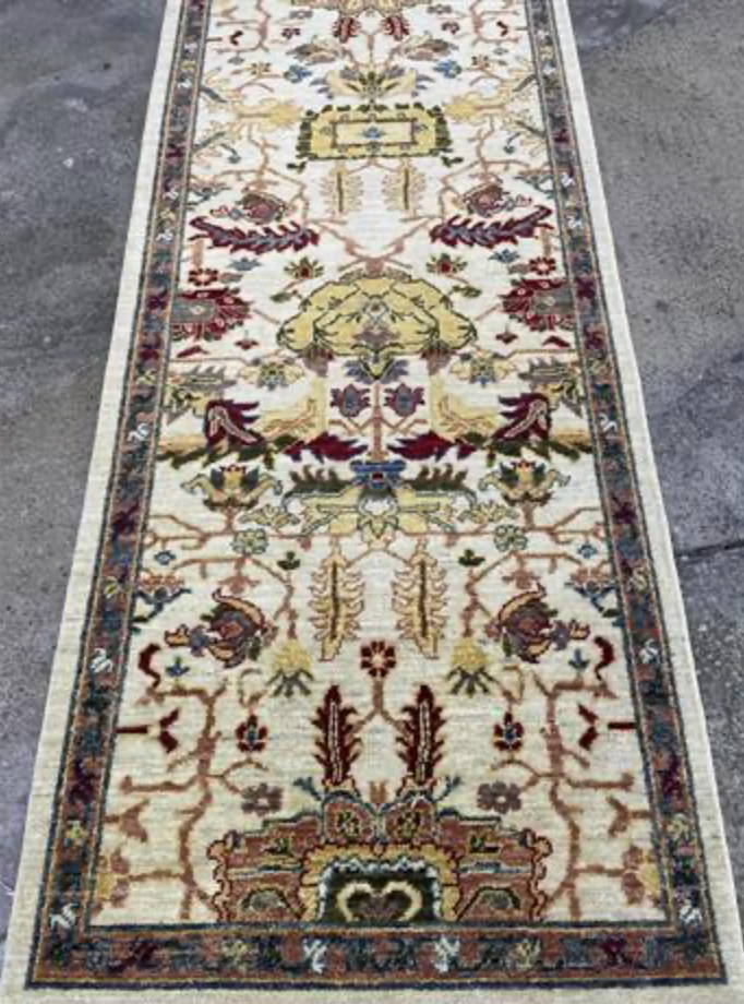 Oushak Runner - 2' 07" x 11' 05" - Ivory & Brown Multicolor - Hand Knotted Wool Classic Traditional Oushak Runner