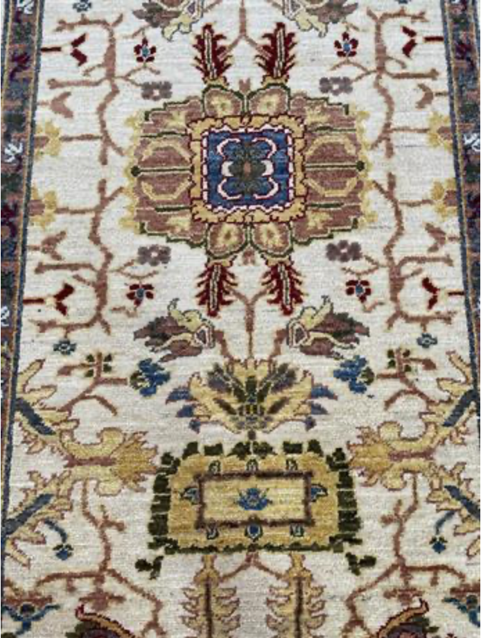 Oushak Runner - 2' 07" x 11' 05" - Ivory & Brown Multicolor - Hand Knotted Wool Classic Traditional Oushak Runner