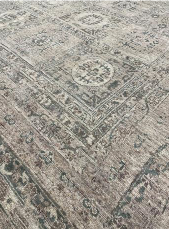 Oushak Rug - 9' 10" x 13' 10" - Grey Brown Green - Hand Knotted Wool Classic Traditional Oushak Rug