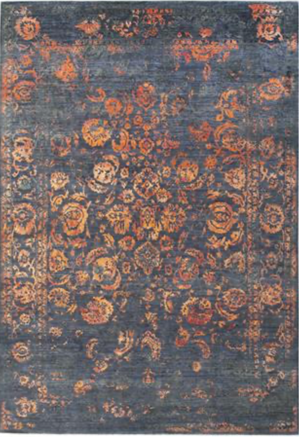 Oushak Floral Wool & Silk Rug - 9' 06" x 13' 10" - Black Grey Rust - Hand Knotted Wool & Silk Classic Traditional Oushak Rug
