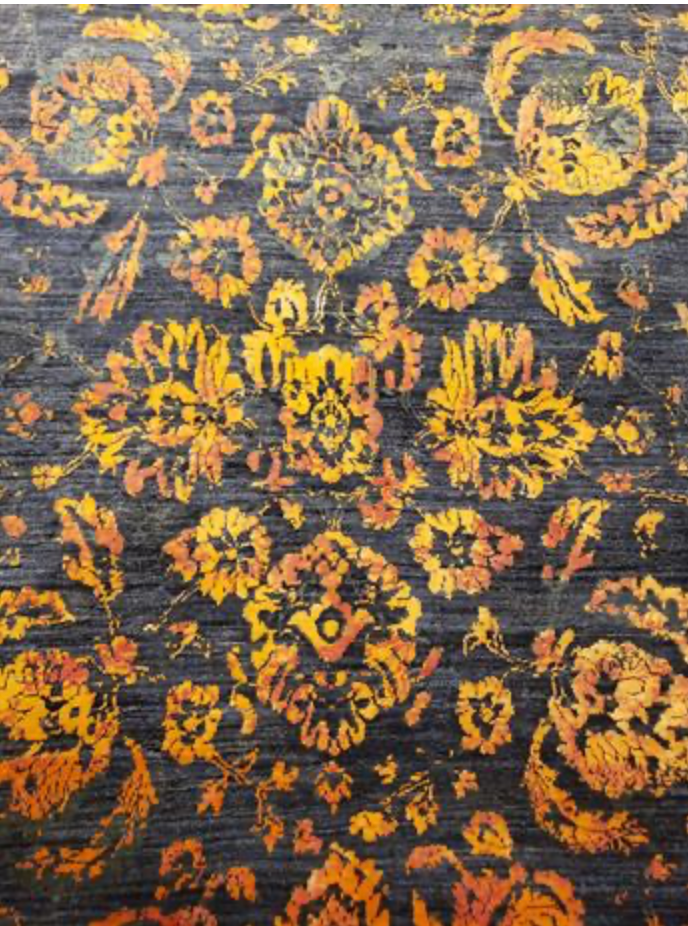 Oushak Floral Wool & Silk Rug - 9' 06" x 13' 10" - Black Grey Rust - Hand Knotted Wool & Silk Classic Traditional Oushak Rug