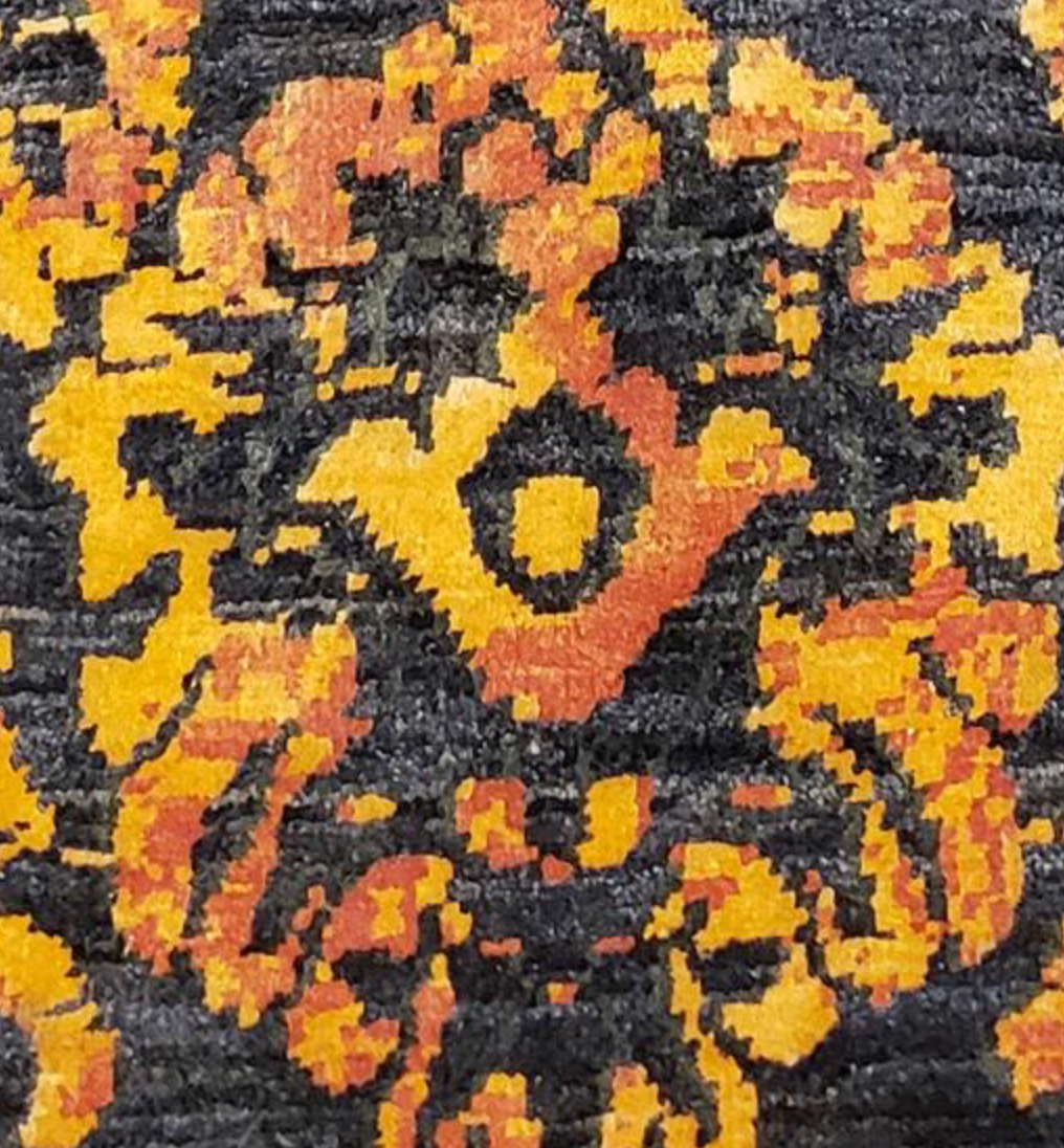 Oushak Floral Wool & Silk Rug - 9' 06" x 13' 10" - Black Grey Rust - Hand Knotted Wool & Silk Classic Traditional Oushak Rug