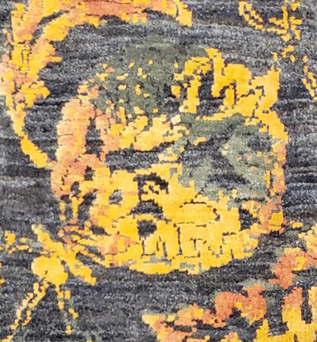 Oushak Floral Wool & Silk Rug - 9' 06" x 13' 10" - Black Grey Rust - Hand Knotted Wool & Silk Classic Traditional Oushak Rug