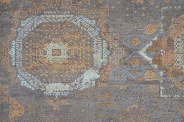 Pearl Collection Wool & Silk Rug - 8'x10' 9'x12' & 10'x14' - Blue Brown Rust - Hand Knotted Wool & Silk Modern Contemporary Tribal Boho Rug