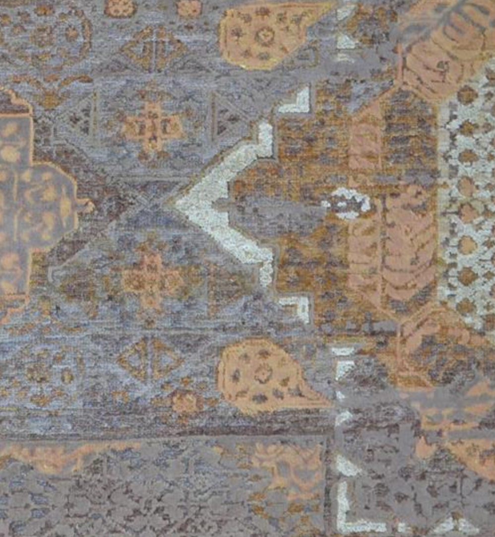 Pearl Collection Wool & Silk Rug - 8'x10' 9'x12' & 10'x14' - Blue Brown Rust - Hand Knotted Wool & Silk Modern Contemporary Tribal Boho Rug