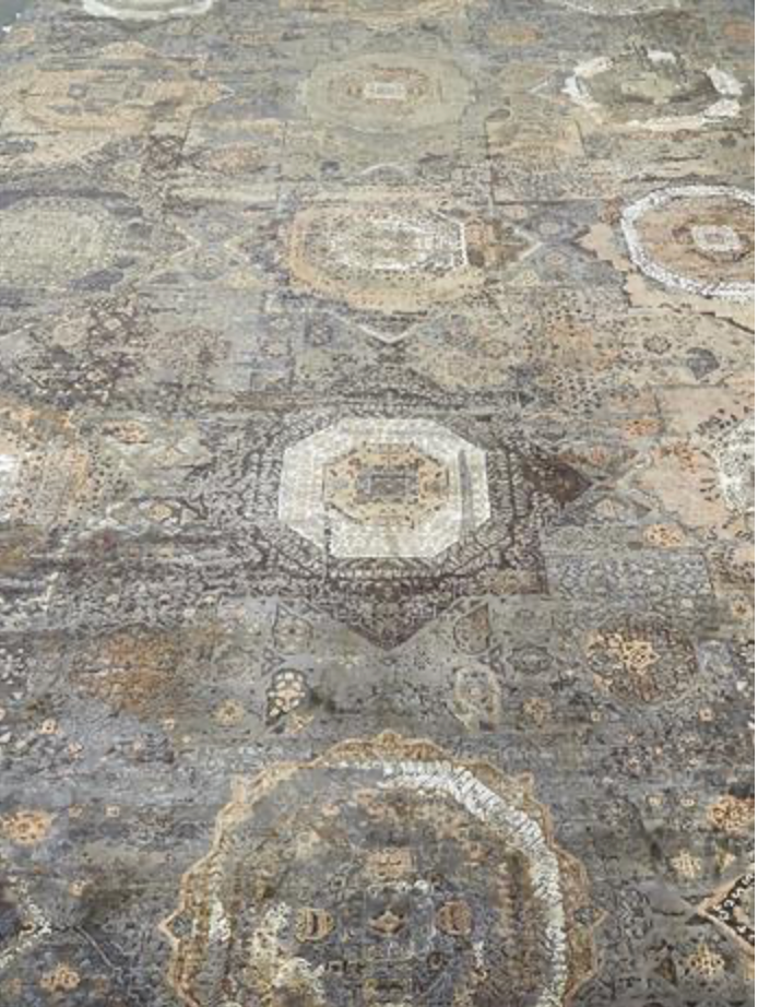 Pearl Collection Wool & Silk Rug - 10'x14' & 12'x15' - Grey Light Blue Brown Rust - Hand Knotted Wool & Silk Modern Contemporary Tribal Boho Rug