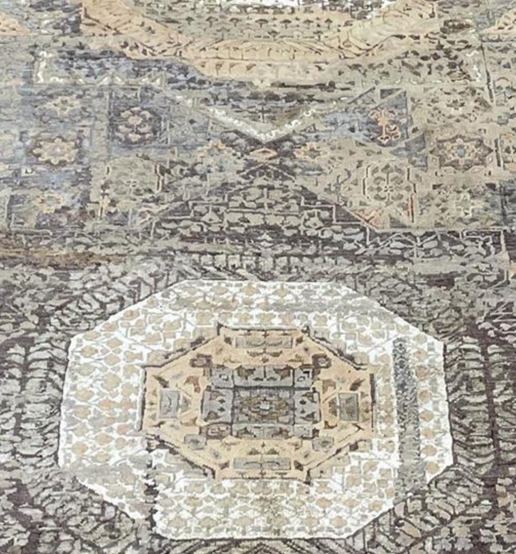 Pearl Collection Wool & Silk Rug - 10'x14' & 12'x15' - Grey Light Blue Brown Rust - Hand Knotted Wool & Silk Modern Contemporary Tribal Boho Rug
