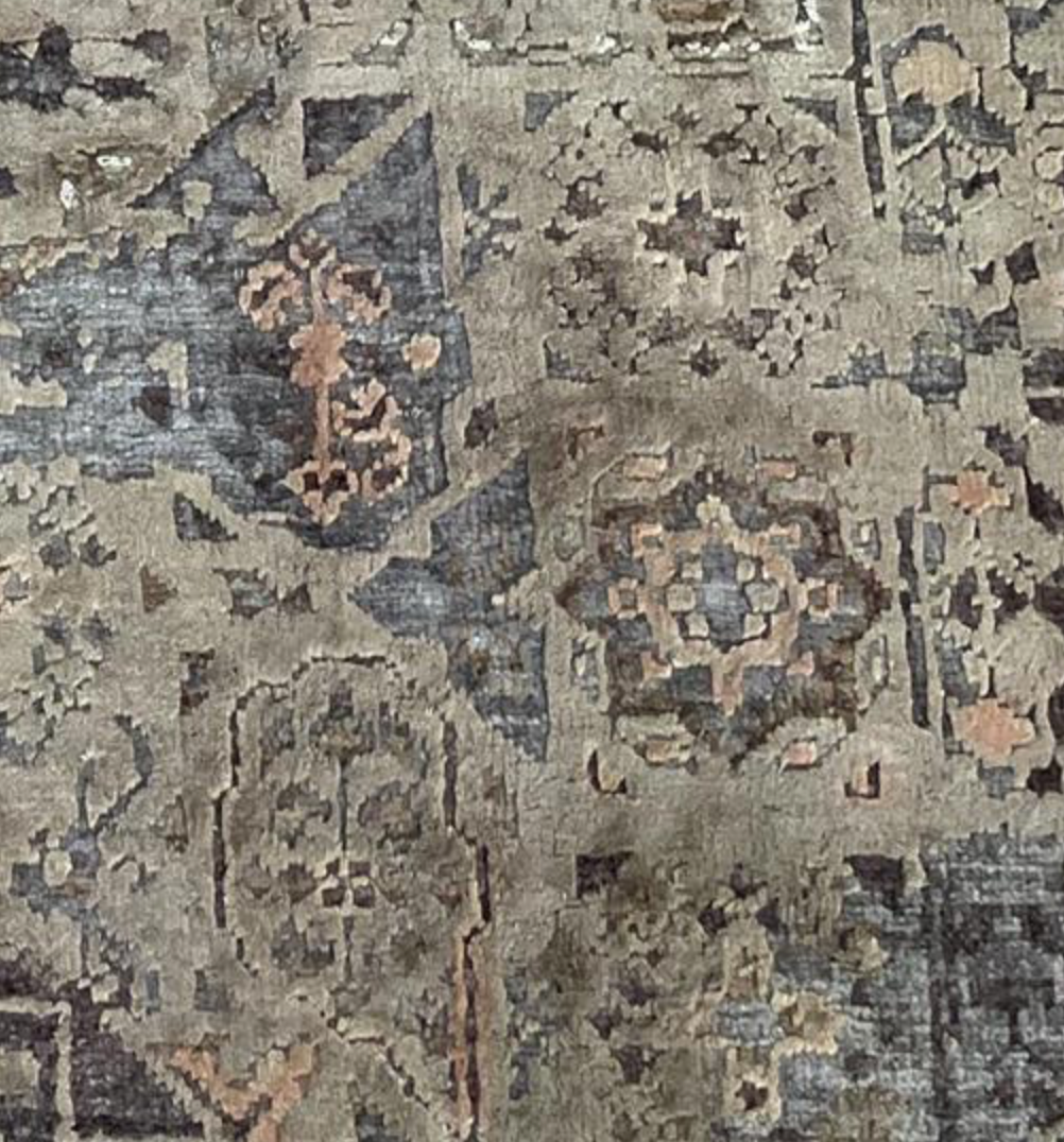 Pearl Collection Wool & Silk Rug - 10'x14' & 12'x15' - Grey Light Blue Brown Rust - Hand Knotted Wool & Silk Modern Contemporary Tribal Boho Rug