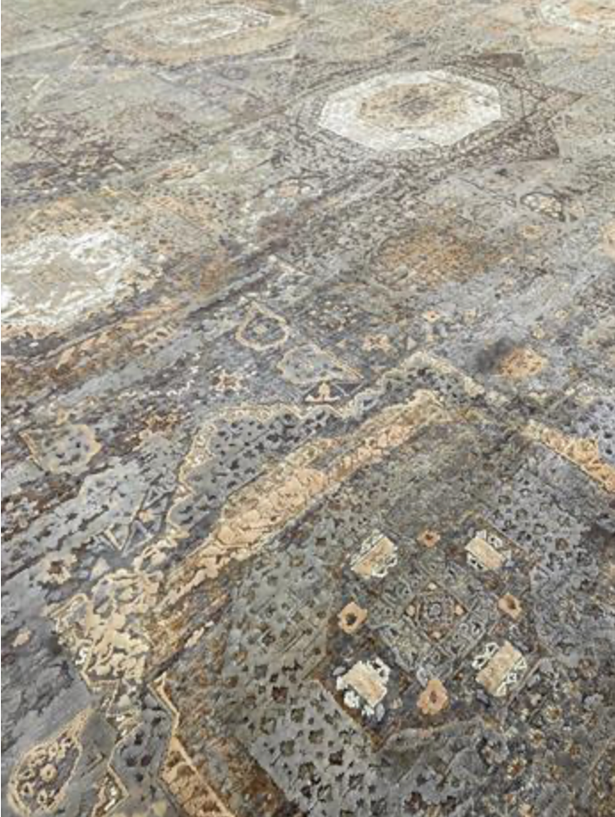 Pearl Collection Wool & Silk Rug - 10'x14' & 12'x15' - Grey Light Blue Brown Rust - Hand Knotted Wool & Silk Modern Contemporary Tribal Boho Rug