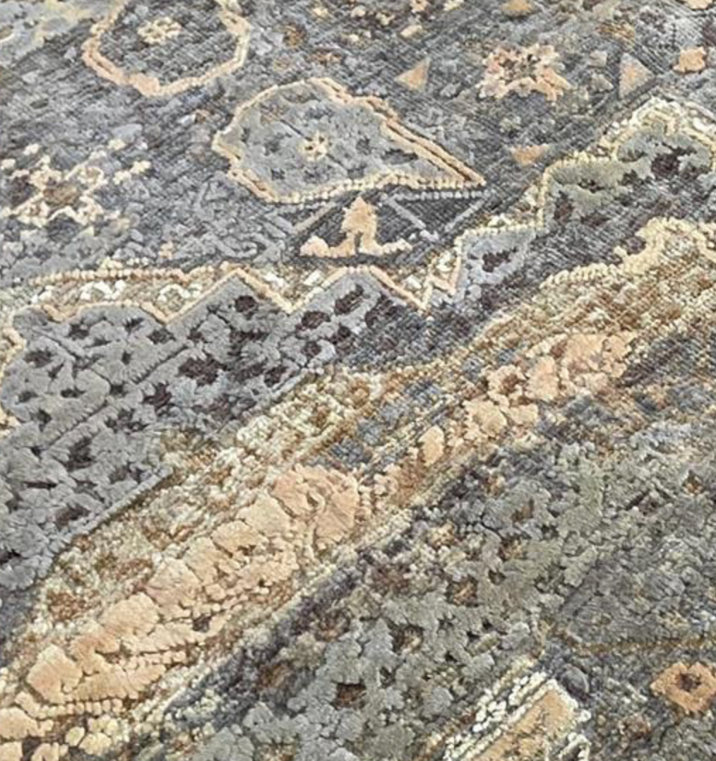 Pearl Collection Wool & Silk Rug - 10'x14' & 12'x15' - Grey Light Blue Brown Rust - Hand Knotted Wool & Silk Modern Contemporary Tribal Boho Rug